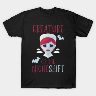 Creature of the night shift funny Nursing Halloween vampire nurse and bats design T-Shirt